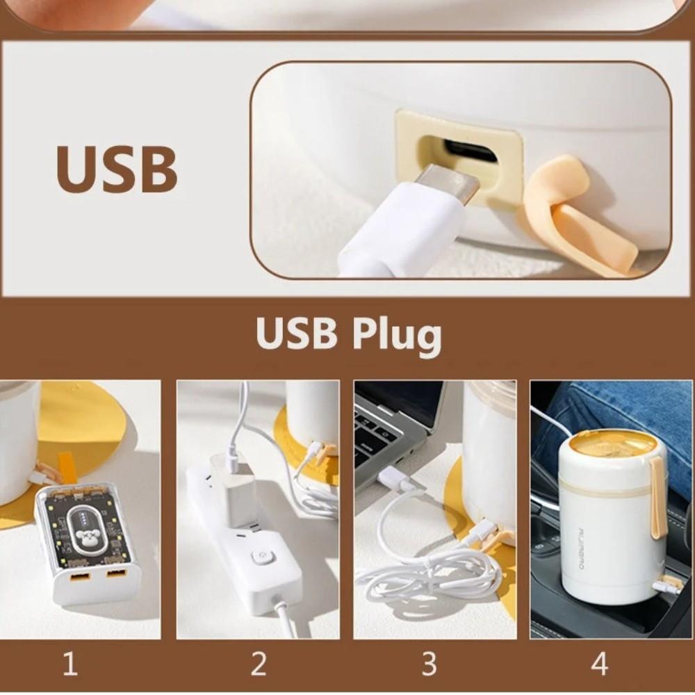 600ml USB Charging Thermal Mug 304 Stainless Steel Outdoor Congee Pot  Office Use