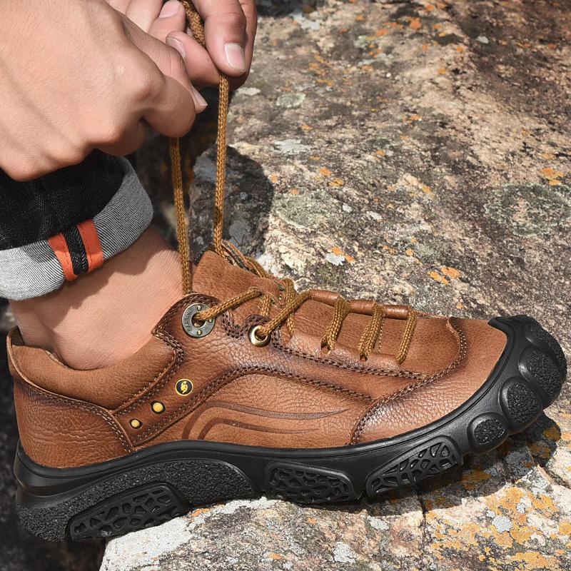Men shoes genuine Leather Hiking Shoes men Trekking Sneakers Flats Comfortable Outdoor Walking Mountain Sports Shoes men