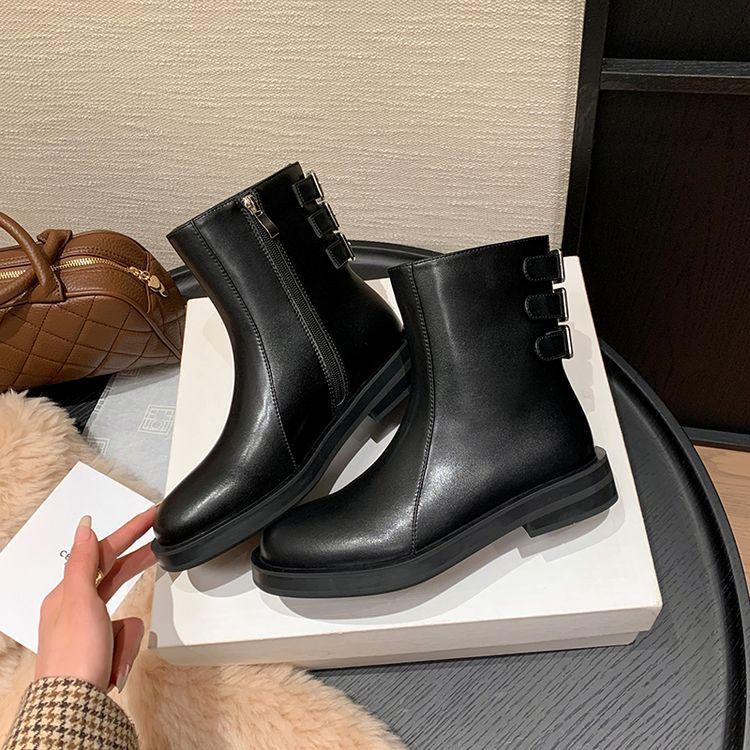 

Breasted knight boots women s 2025 autumn and winter new design belt buckle high and low boots children s leather shoes 39