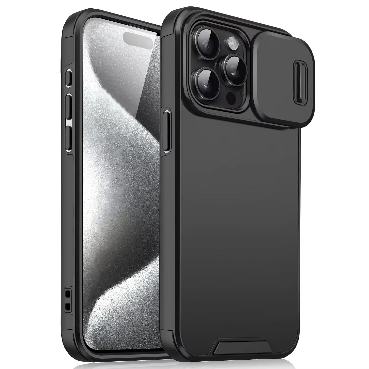 

Противоударный чехол для телефона для iPhone 16 15 14 13 12 11 Pro Max Plus 16E Защитные чехлы с выдвижной камерой для iPhone 16 Pro Max Чехол iPhone 16 Pro чёрный