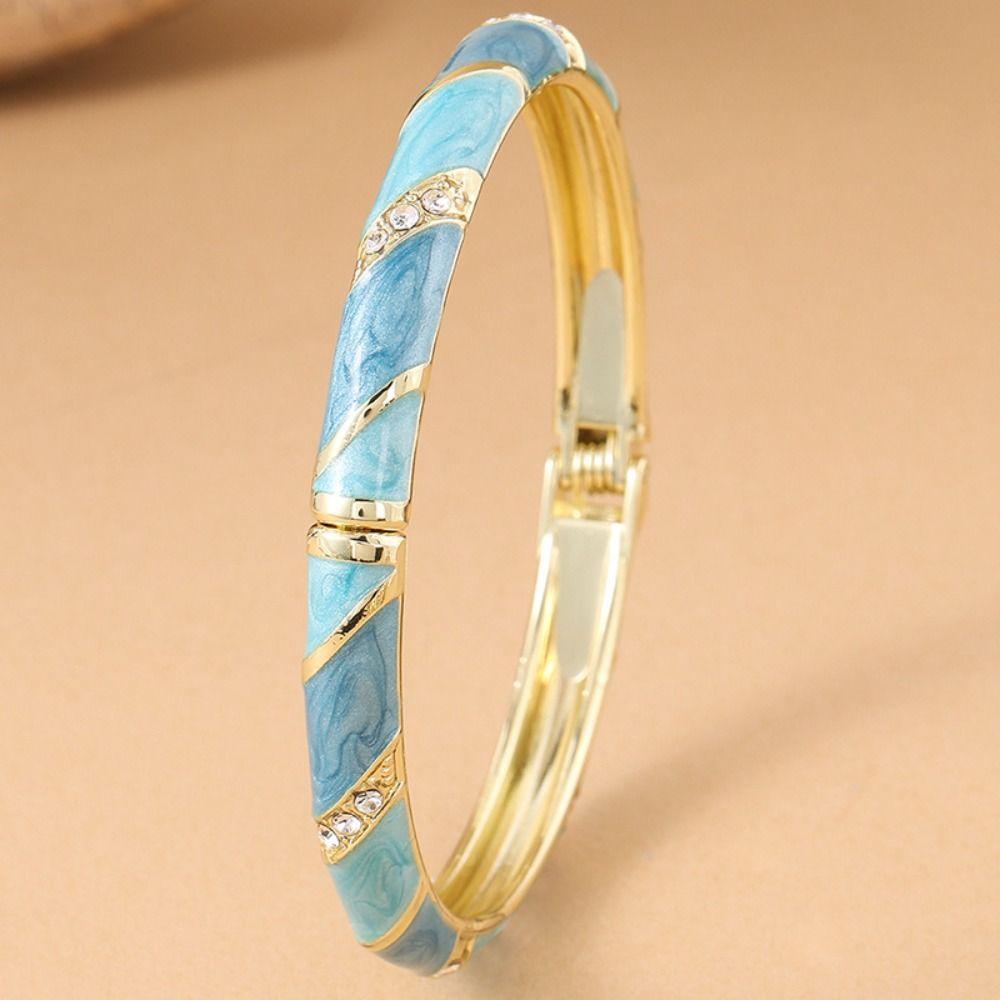 Enamel Vintage Cloisonne Bangle Lines Shape Women's Hand Bracelet Chinese Crystal Bangle Ladies
