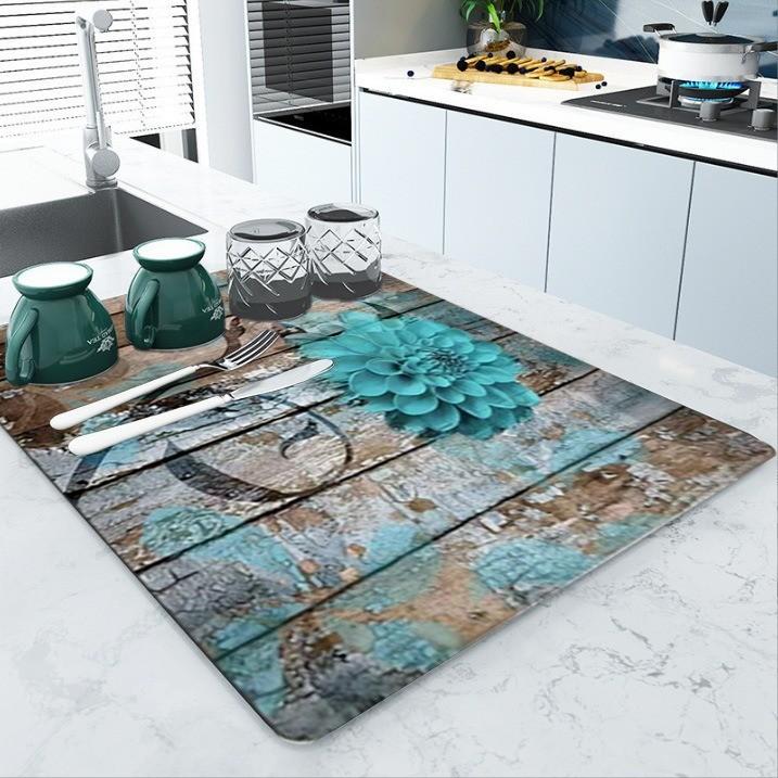 Drukowana mata do suszenia naczyń Super chłonna podkładka do odpływu kawy Zastawa stołowa Podkładka do ociekania Szybkoschnący dywanik Zastawa stołowa do kuchni Podkładka