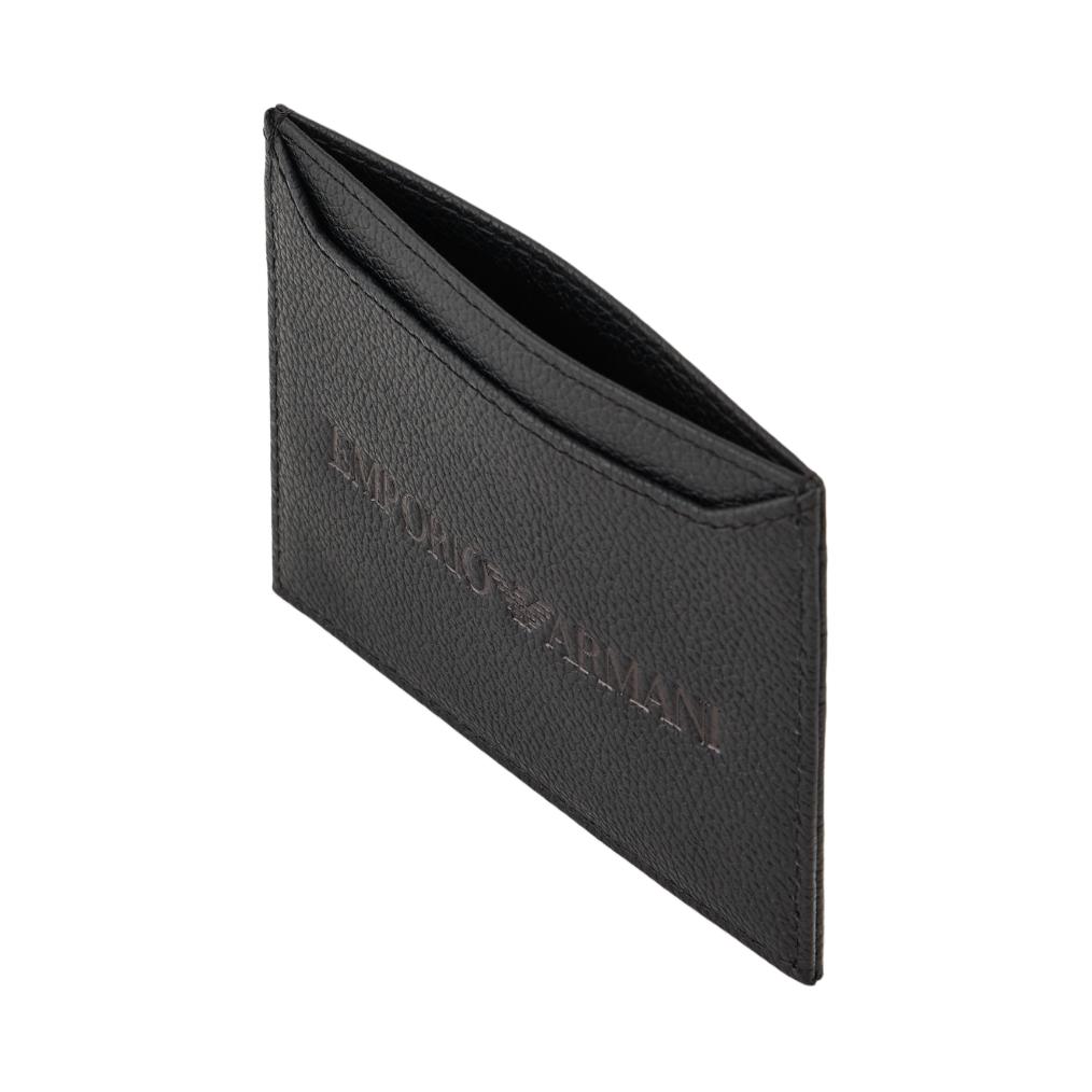 Emporio Armani Logo Open Closure Leather Card Holder Unisex Accessories Black EM001578-AF13788-UC001