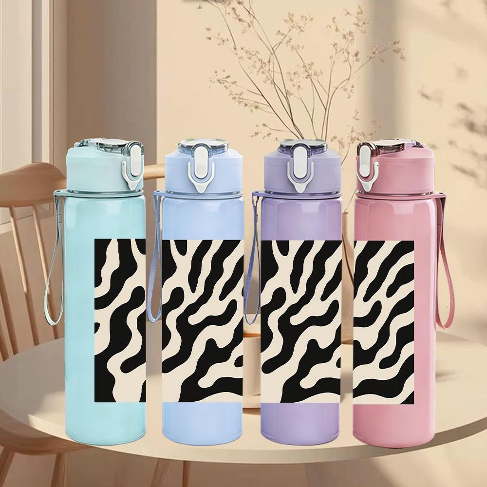 1PC Zebra Stripe Pattern 750ml Color Plastic Sports Water Bottle Leakproof Flip Straw Lid Suitable for Sports Office Home Use
