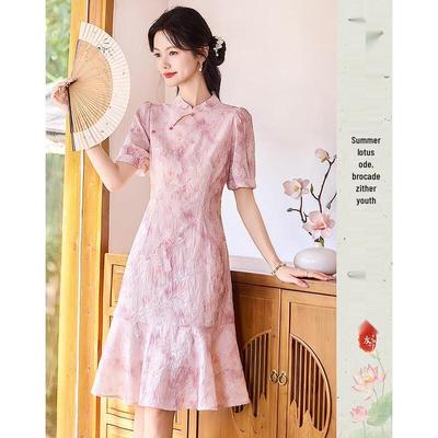 Elegant New Chinese Style Short Sleeve Mid-Length Dress