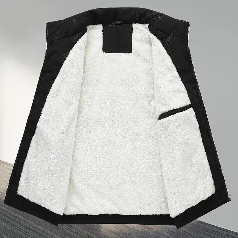 Large Size Men's Winter Vest Fur Fleece-Lined Warm Sleeveless Jacket Male Thicke Cotton Padded Casual White Big Plus Work