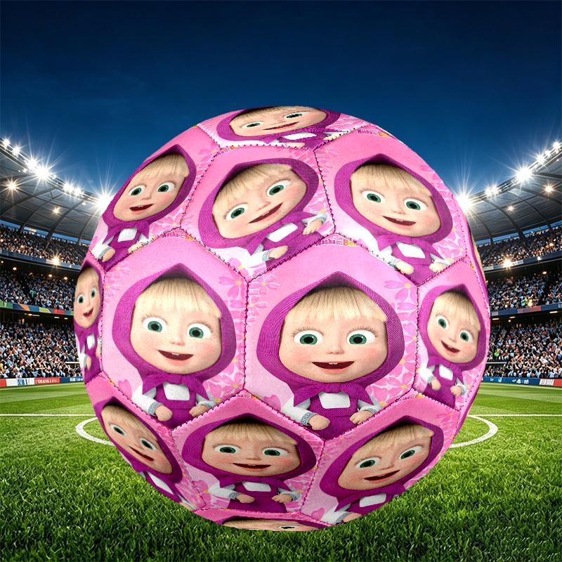 Pallone da Calcio Masha e Orso Stampa Taglia 5, Pallone da Calcio in PU Resistente all'Usura per Partite, Allenamenti e Pratica Quotidiana, Regalo di Compleanno per Appassionati di Calcio