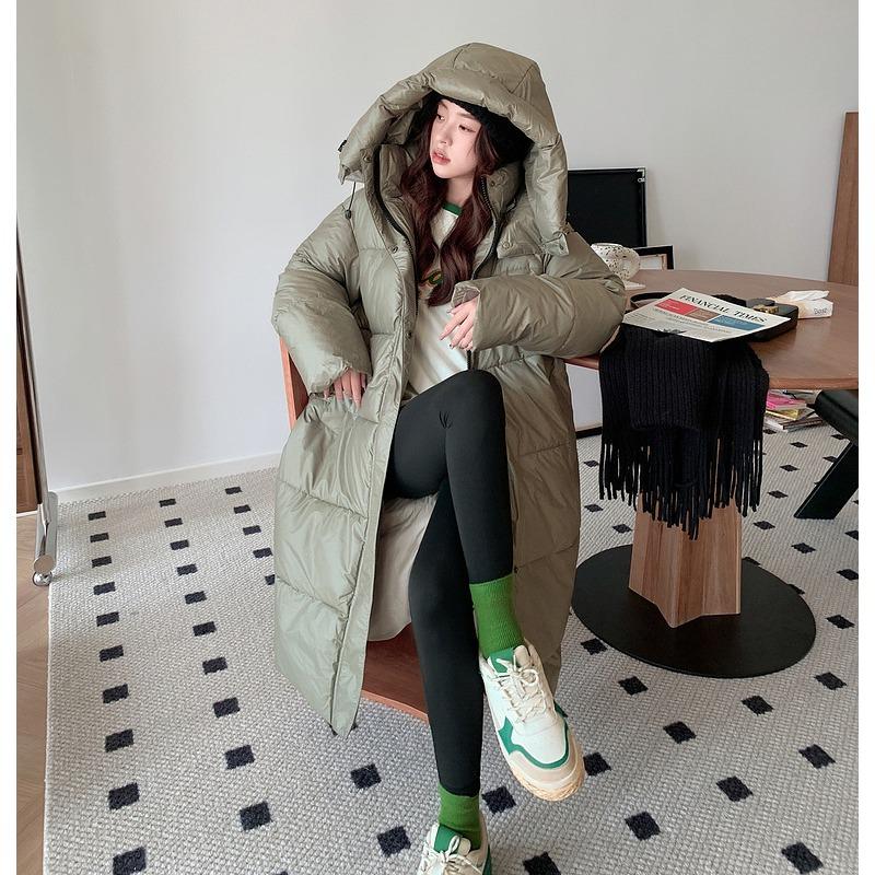 New Loose Hooded Cotton-padded Jacket Women's Extended Over-the-knee Bread Coat In Winter.