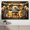 2D Flat Beer Barrel Birthday Banner Black & Gold Themed Backdrop for Men's Beer Celebration Party