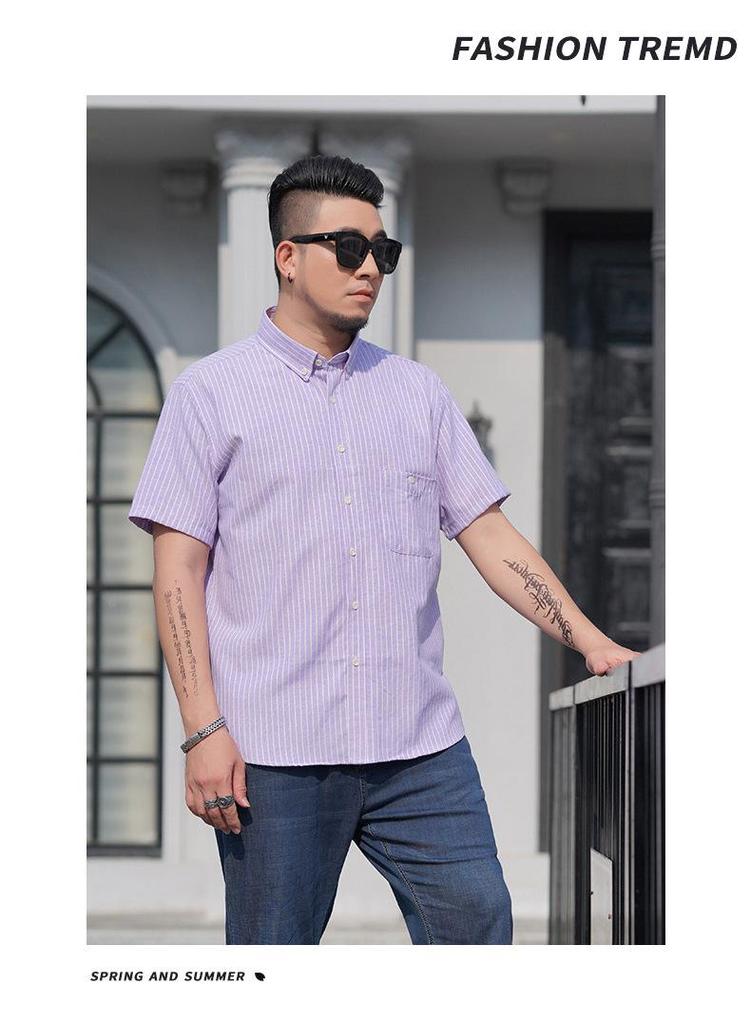 Men's Plus Size Striped Short Sleeve Business Shirt with Pointed Collar.
