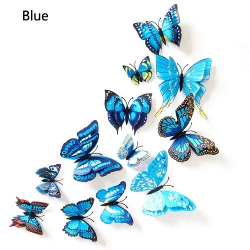 12Pcs 3D Double layer Butterfly Wall Sticker on the wall for Home Decor DIY Butterflies Fridge Magnet stickers Room Decoration