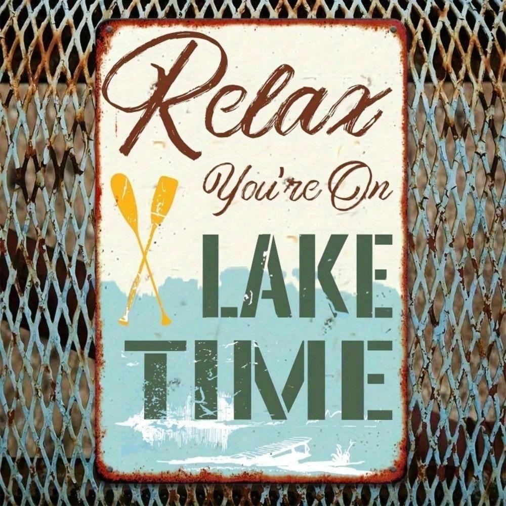 Vintage Lake House Tin Sign 2D Rustic Metal Wall Art Weatherproof Paddle Design Indoor Outdoor Decor 8x12 Inch