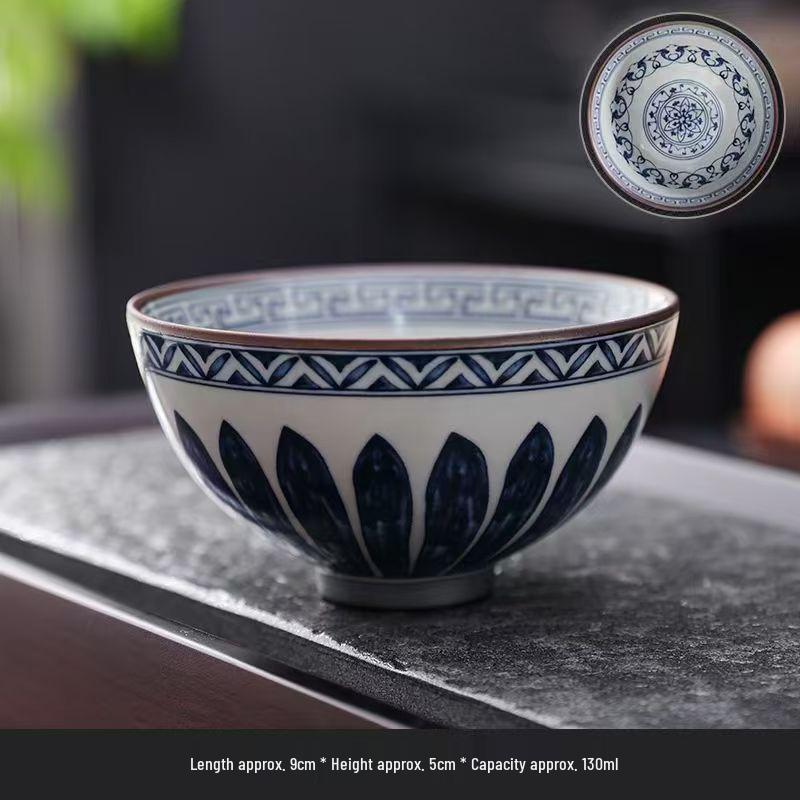 Hand-Painted Blue and White Porcelain Retro Tea Cup