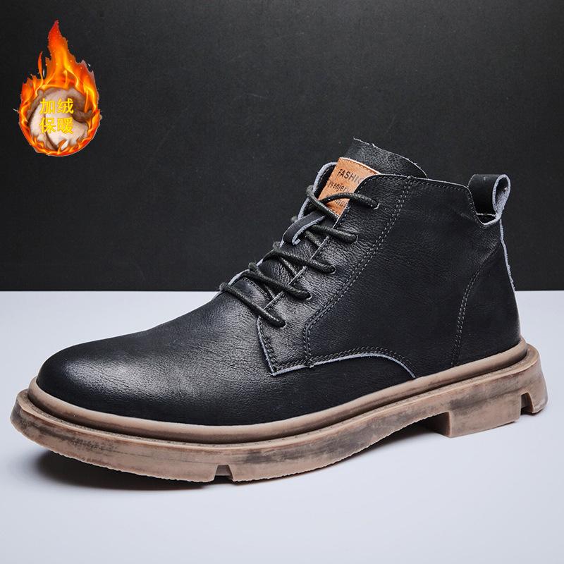 Podzimní a zimní britská holínka Martin pánské vysoké retro kožené boty středně vysoké boty pro volný čas fleece tepelné nástroje krátké boty pánské trendy boty