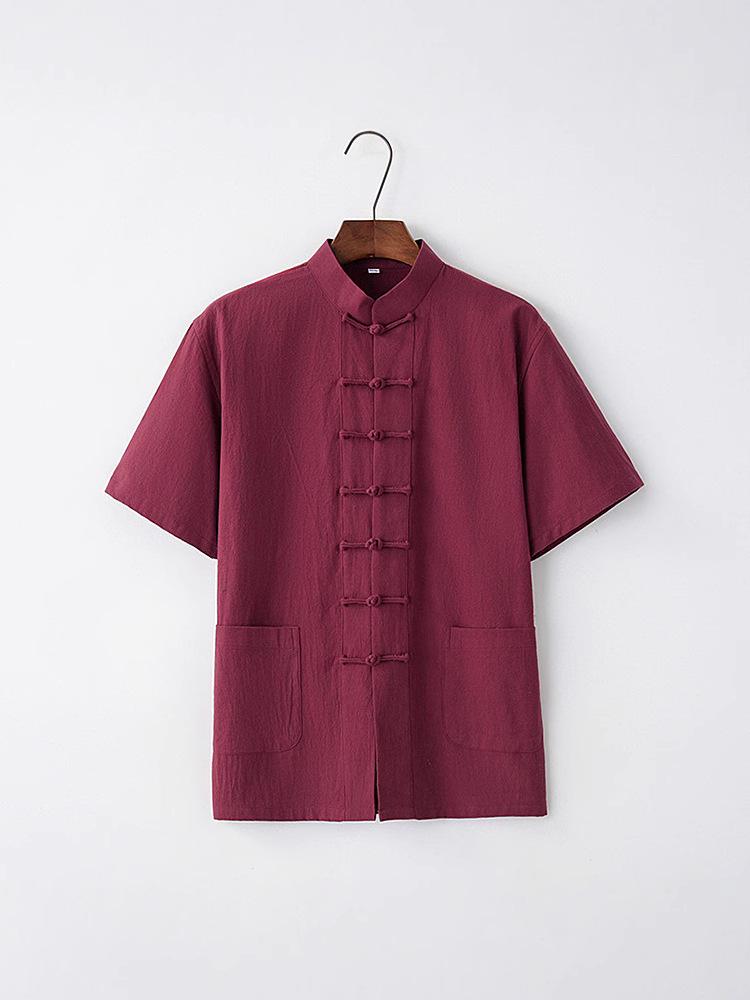 Men's Short-Sleeve Summer Chinese Tang Suit - Frog Button Style for Middle-Aged & Elderly