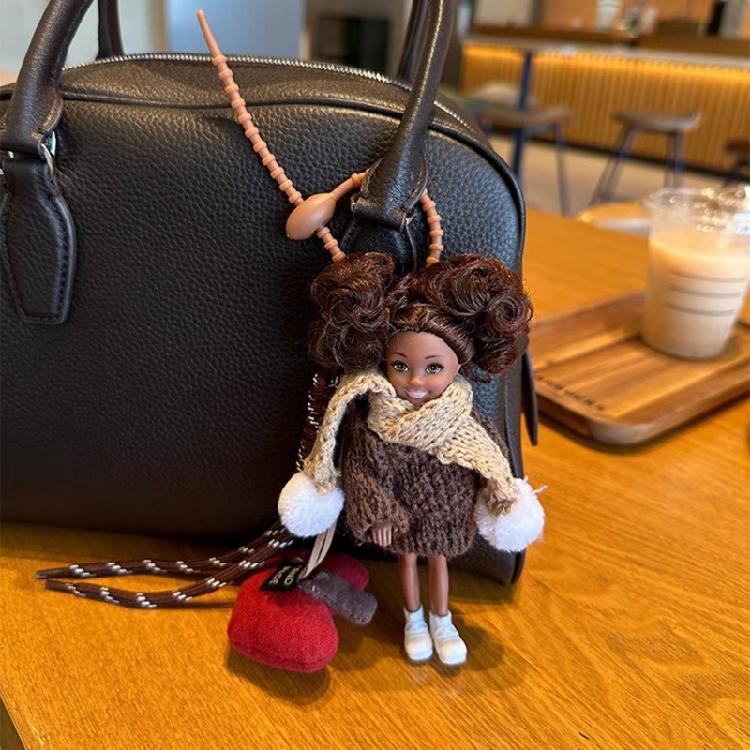 Colorful Curly Hair Doll Charm Keychain Braided Rope Heart Pendant Keyring Trendy Key Decoration for Fashion Lovers