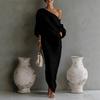 New Summer Fashion High-End Women's Long Sleeve Off-Shoulder Maxi Dress Mid-Waist Tucked-In Style