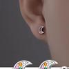 Men Moon Stud Earrings Rainbow Zirconia Crescent Moon Barbell Huggie Ear Piercing Jewelry