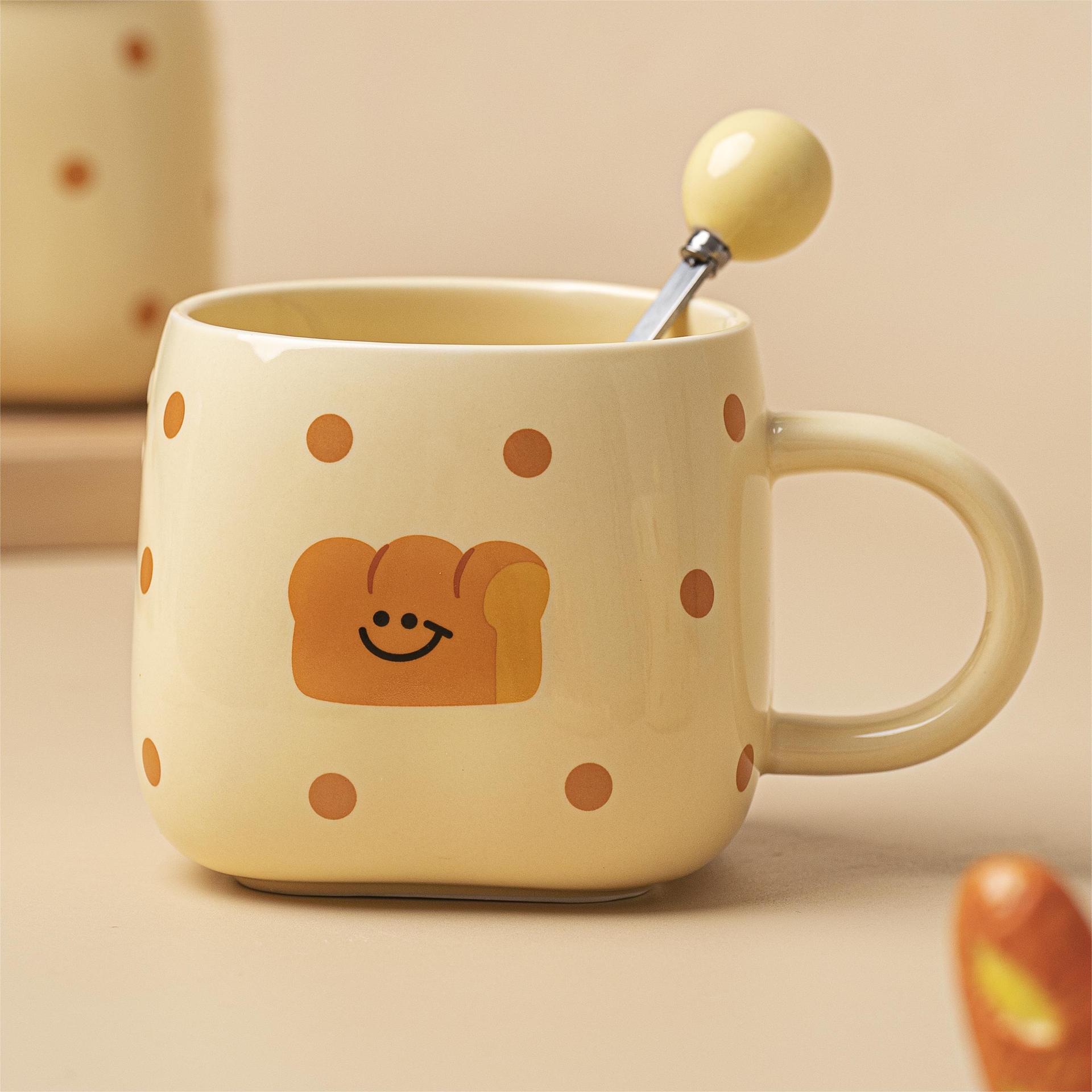 

420 мл керамическая кофейная кружка с рисунком хлеба, кружка с ручкой, овсяная кружка для завтрака, чашка для молока с ложкой, рождественский подарок друзьям 420ml