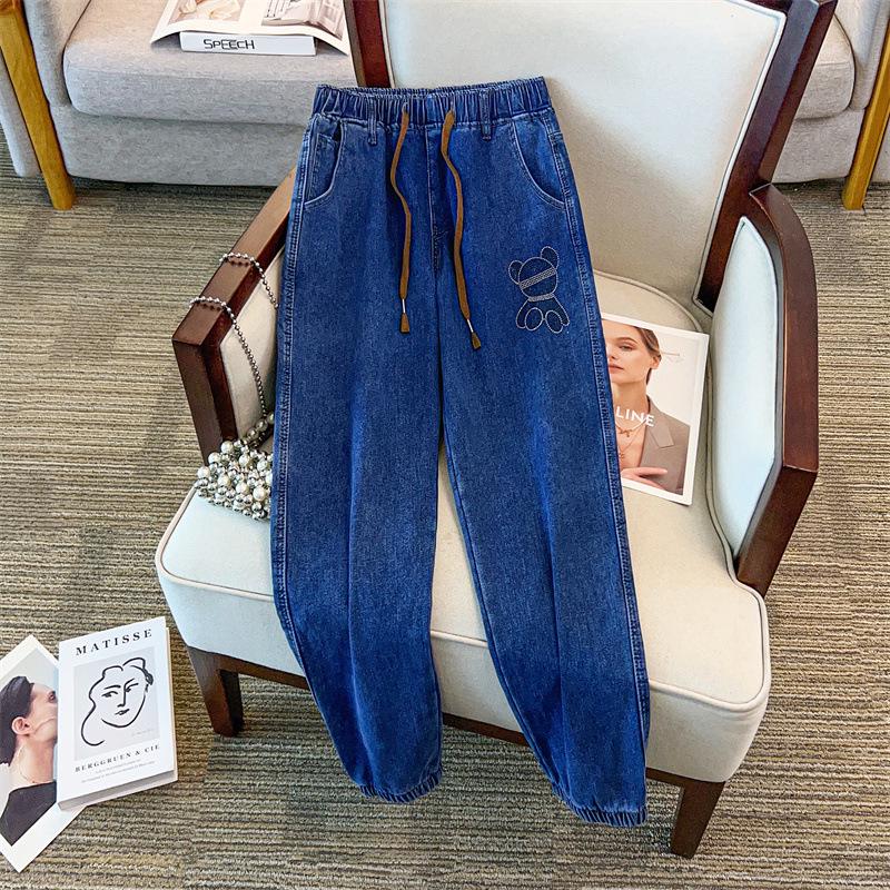 Plus Size Women's High Waist Denim Long Pants - Slimming, Casual, Loose, Cuffed Dad Jeans (200/300 Jin)