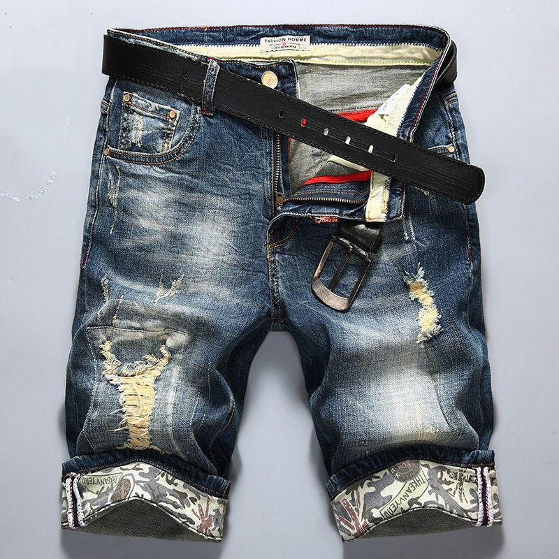 

Летние Новые Брюки Джинсовые Шорты Мужские Пятиточечные Свободные Бриджи Прямые Корейские Большого размера Модные Повседневные Брюки средней длины 32 синий