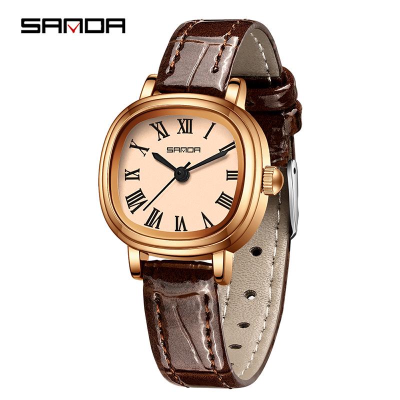 Sanda Women's Luxury Quartz Watch - Small Lightweight Square Design with Roman Numerals, Casual Waterproof Wristwatch