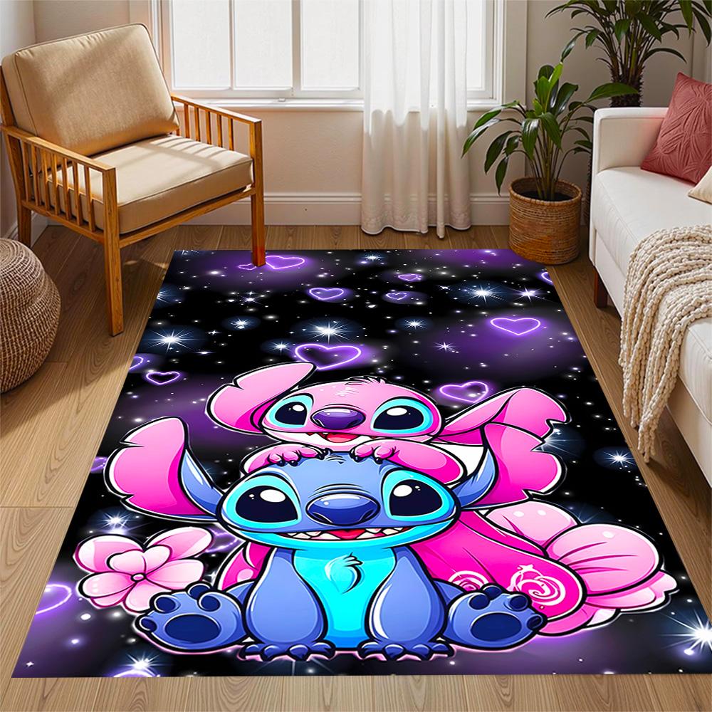 Stitch And Angel In Space Disney Cartoon Theme Anti-Slip Rug - Polyester, Home Decor, Suitable for Bedrooms, Living Rooms, Doorways, and Studios