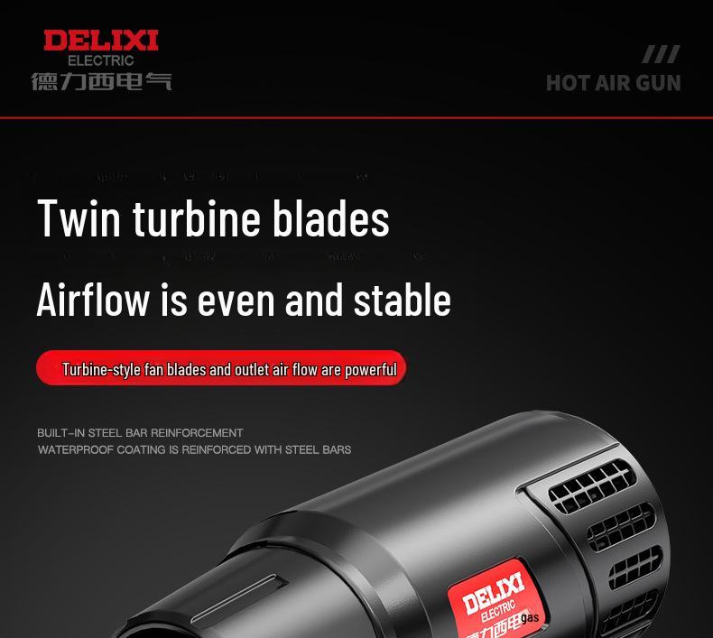 Delixi Electric Digital Display High-Power Hot Air Gun for Temperature Control & Film Shrinking.