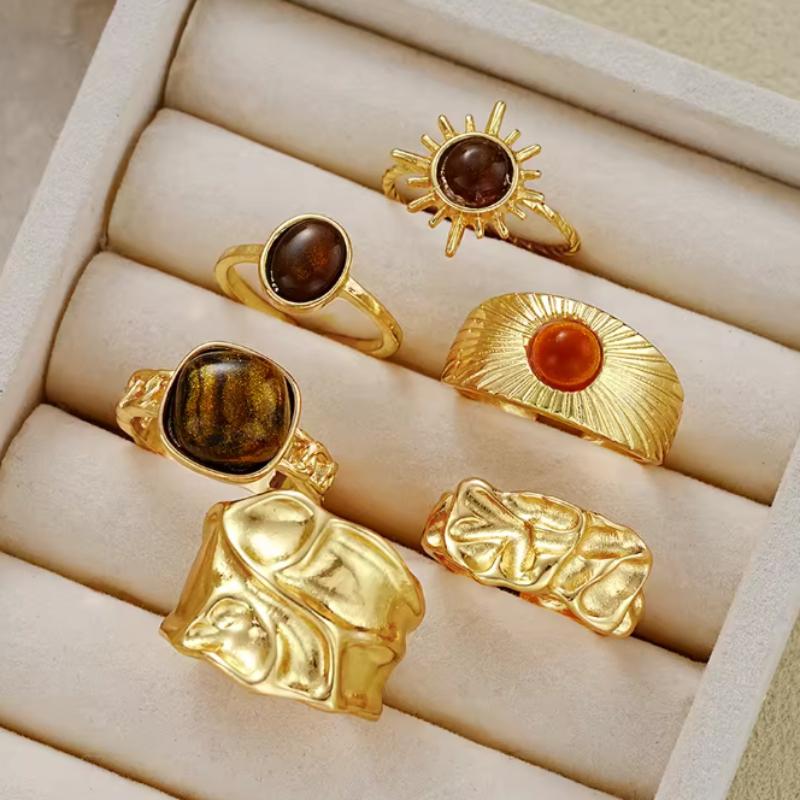 IF ME 6 Pieces/set of Retro Trendy Pleated Geometric Rings, Women's Irregular Aesthetic Jewelry Accessories