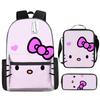 Hello Kitty Printed Backpack Polyester School Bag Casual Crossbody Bag Student Pencil Case Set