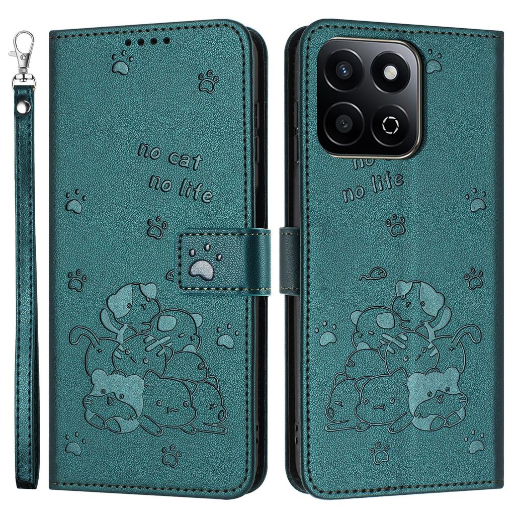 For Honor X7c 4G/Play 60 Plus 5G/200 Smart 5G/Play 9T Case with Strap Cats Imprint Leather Wallet Phone Cover
