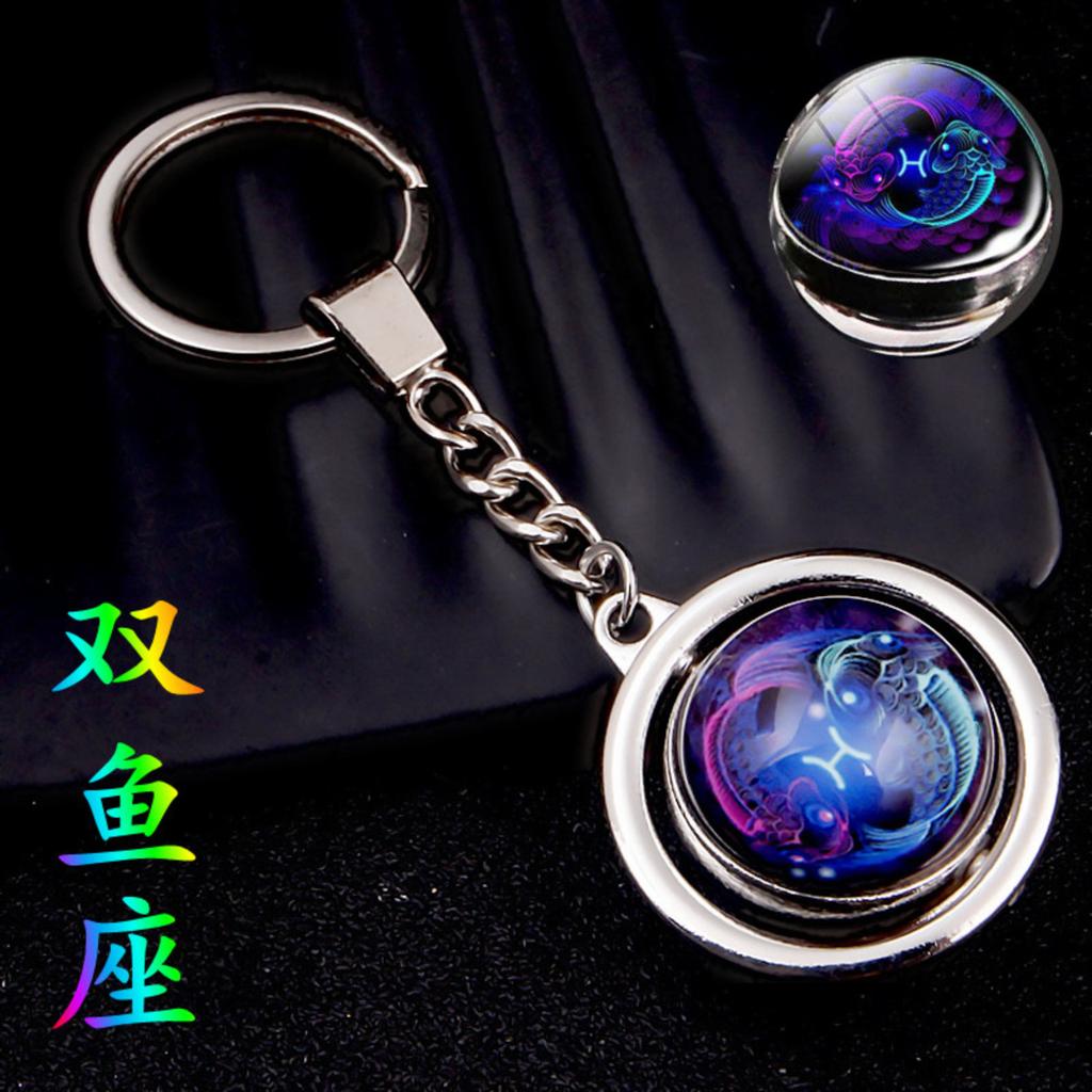 12 Burç Anahtarlık Çanta Süsü Zaman Değerli Taşı Çift Taraflı Cam Küre Anahtarlık