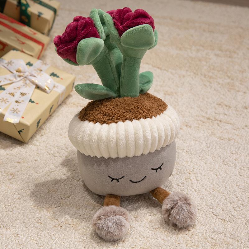 Simulation rose flower pot doll plush toy flower doll home living room ornament decorative ragdoll doll