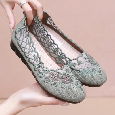 Neue Damenschuhe, modisch, vielseitig, Stickerei, Netzstoff, aushöhlen, atmungsaktiv, bequem, rutschfest, lässig, große Größe, Damenschuhe