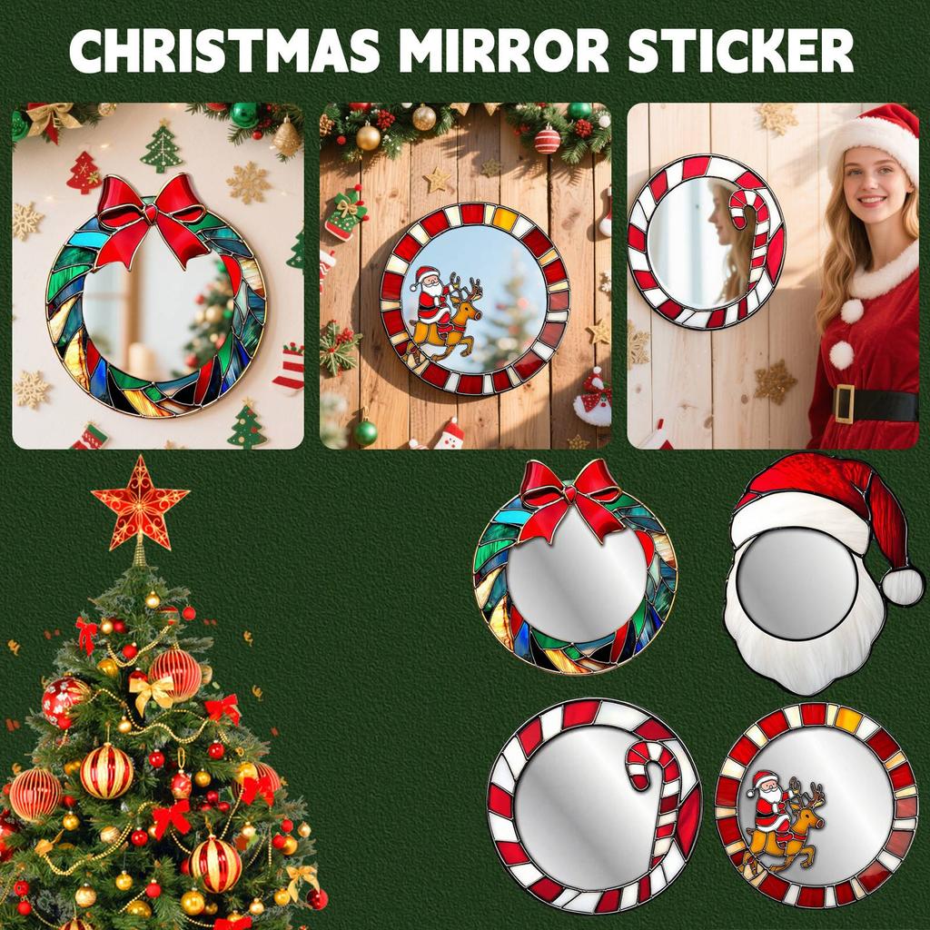 Christmas Mirror Decorative Pendants, Hole-free Mirror Wall Decorations, Reflective Decorative Mirror Stickers