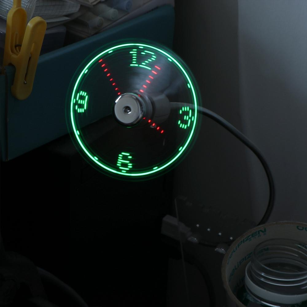 Time Temperature Display LED Clock  Fan Flexible Gooseneck Clock Cool  Fan Hand   PC Notebook
