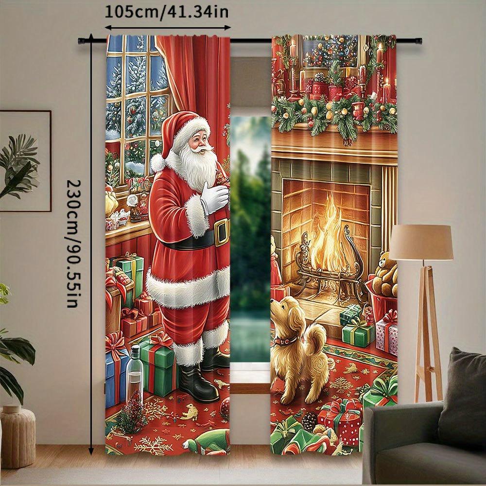 Christmas Santa Tree Pet Curtains Polyester Light Blocking Living Room Bedroom Decor Set Of 2 Made With Rod Pocket Machine Washable