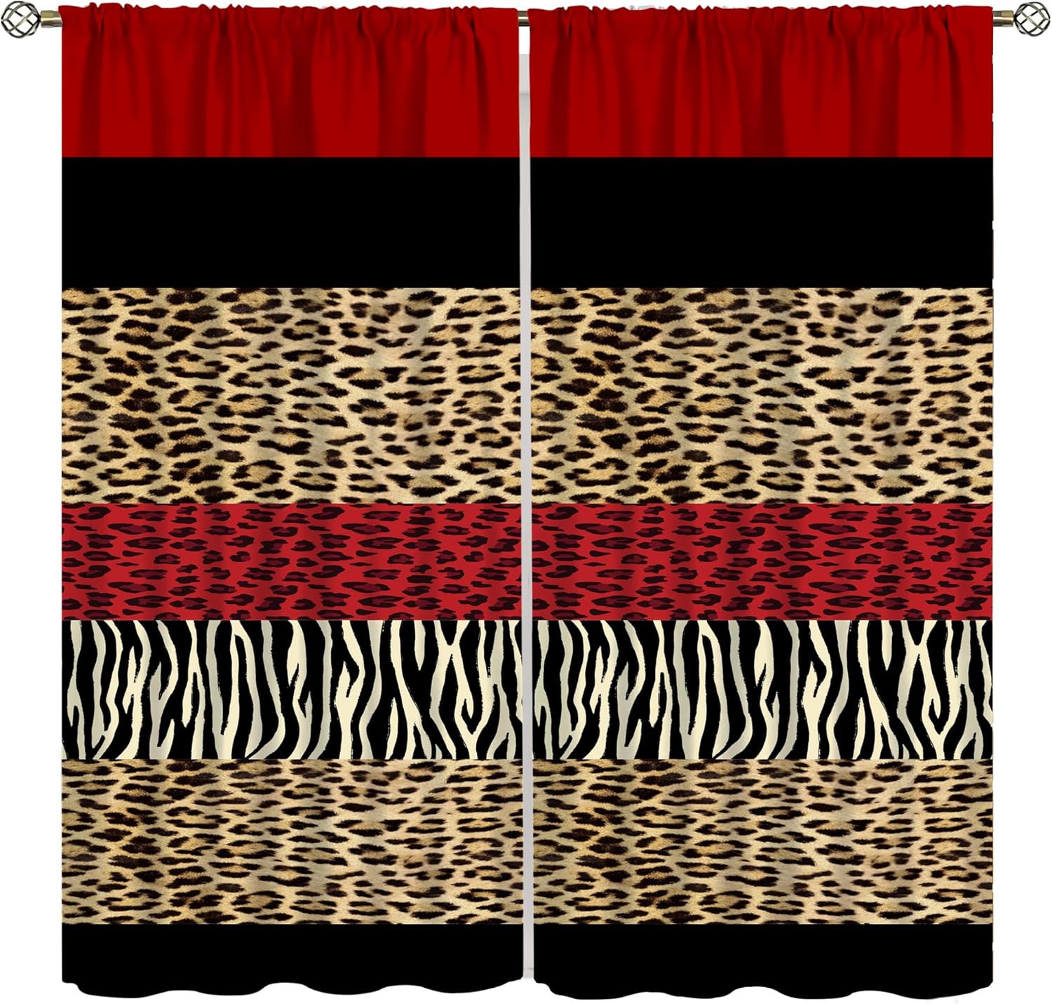 Leopard Curta, Cheetah Print Pink Black White Cheetah Window Curta Zebra Animal Kitchen Bedroom Cafe Dining Room Office 53x116CM-2PC