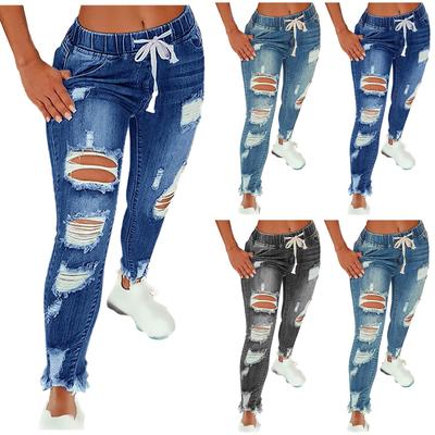 Pantalones vaqueros ajustados, rotos y desgastados de moda para mujer