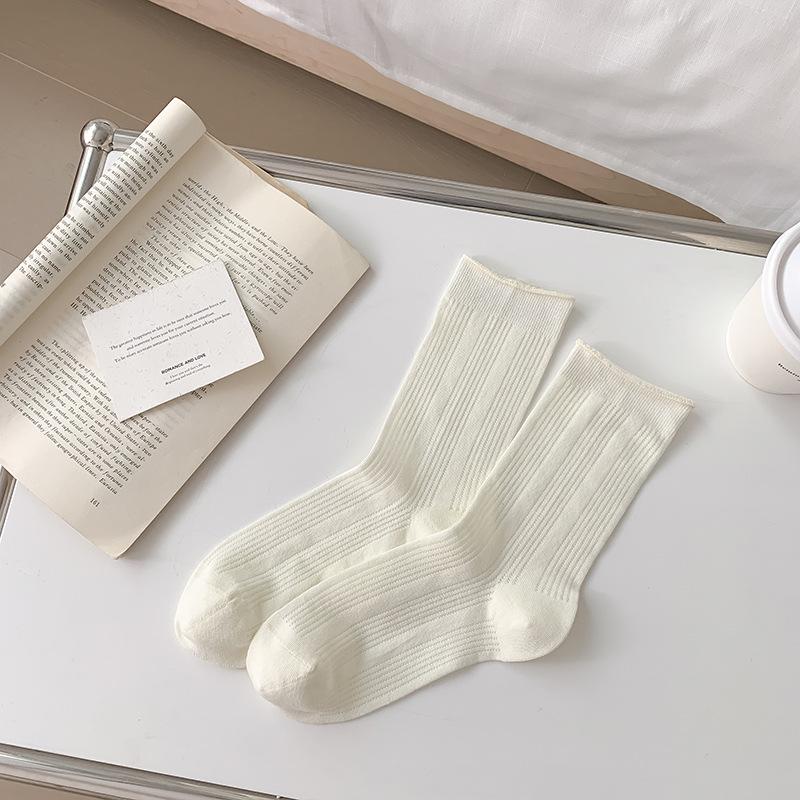 Women's Mid-Calf Cotton Socks - Summer Thin, Rolled Edge, Ruffle Design, Maternity Option