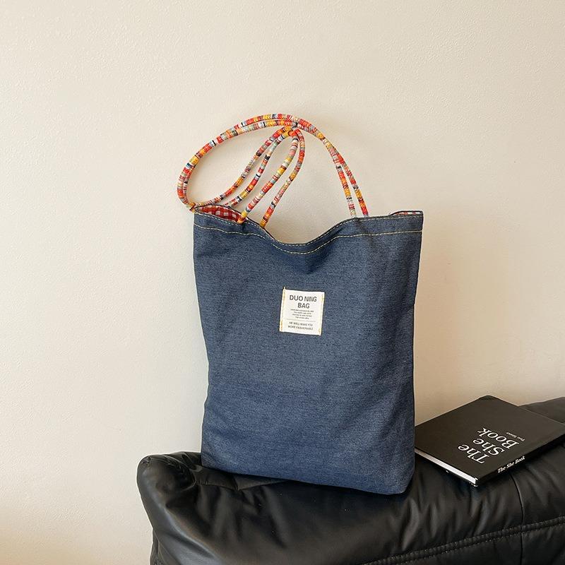 Retro denim dual-purpose double-sided shoulder backpack large capacity casual fashion commuter tote bag