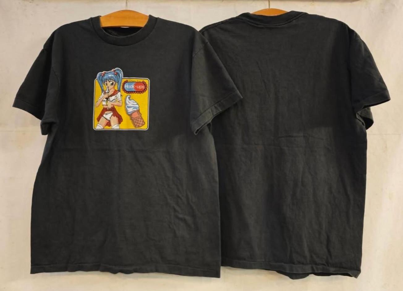 Vintage Hook-Ups Ice Cream Girl 90s Skate Cartoon Black Size L REPRINT Unisex T-Shirt S