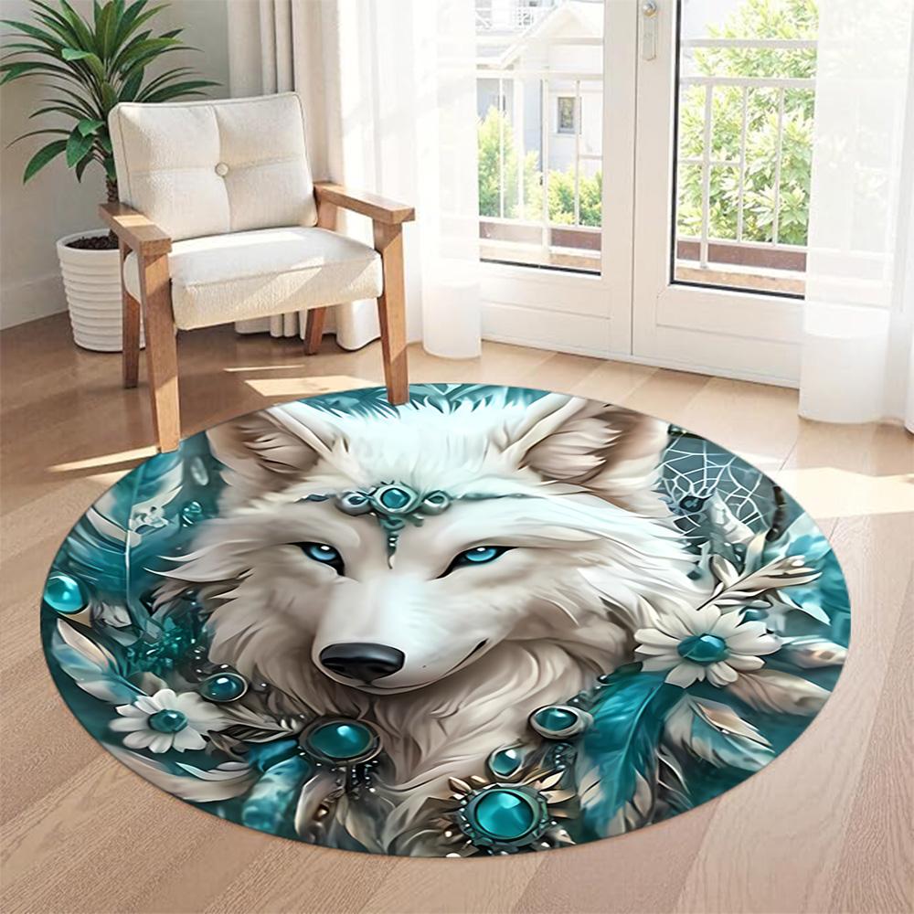 Wolf Round Office Rug Design for Dormitory Entryway Playrooms Living Rooms Anti-slip Round Rug Anime Office Decor Perfect Birthday Christmas Gift Idea