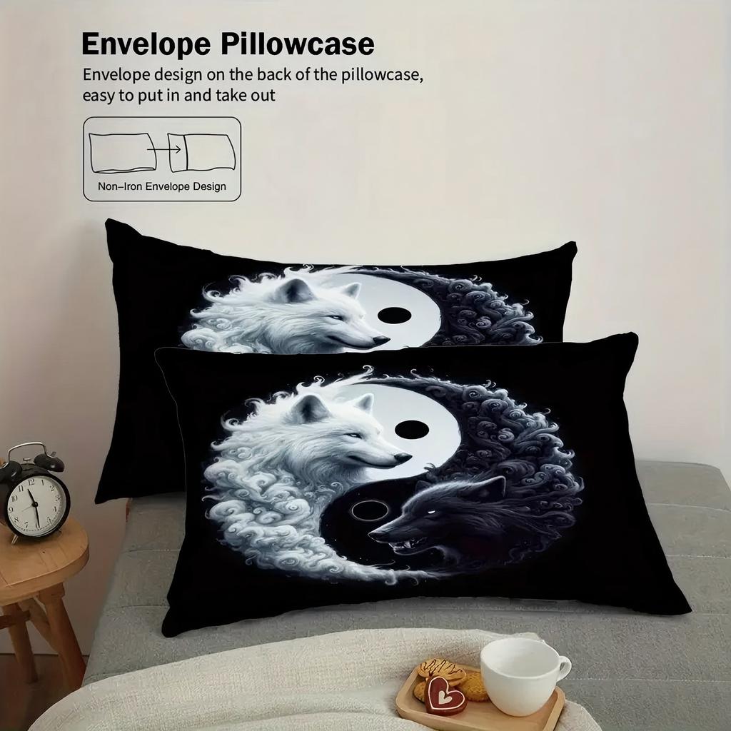 Comforter Fierce Wolf Black White White Tai Chi Pattern 3D Printed Soft Comfortable Bedding Set Wildlife Theme Set