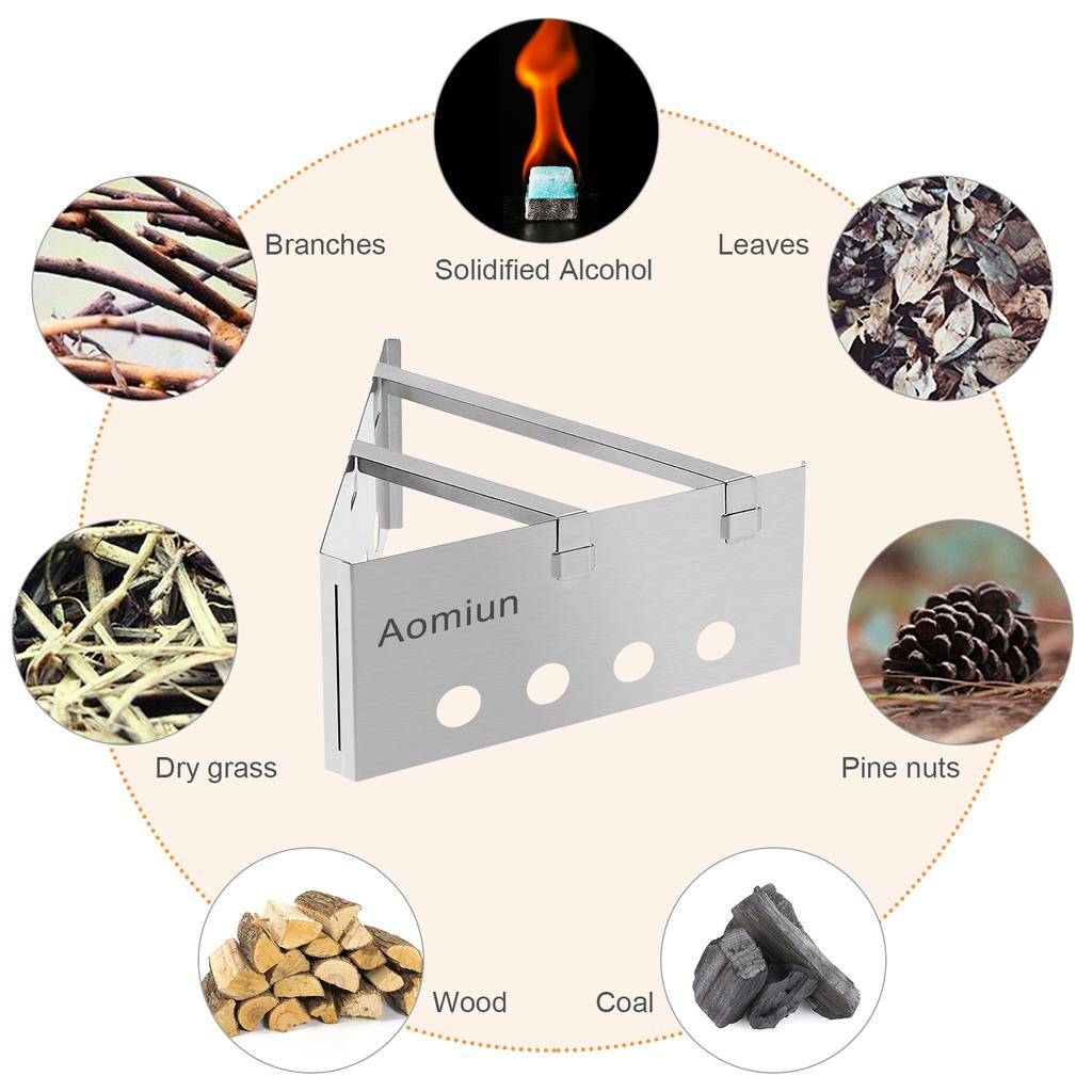 Aomiun Leichter Dreieckiger Holzofen Tragbarer Edelstahlbrenner für Outdoor-Kochen Picknick Camping Rucksacktouren
