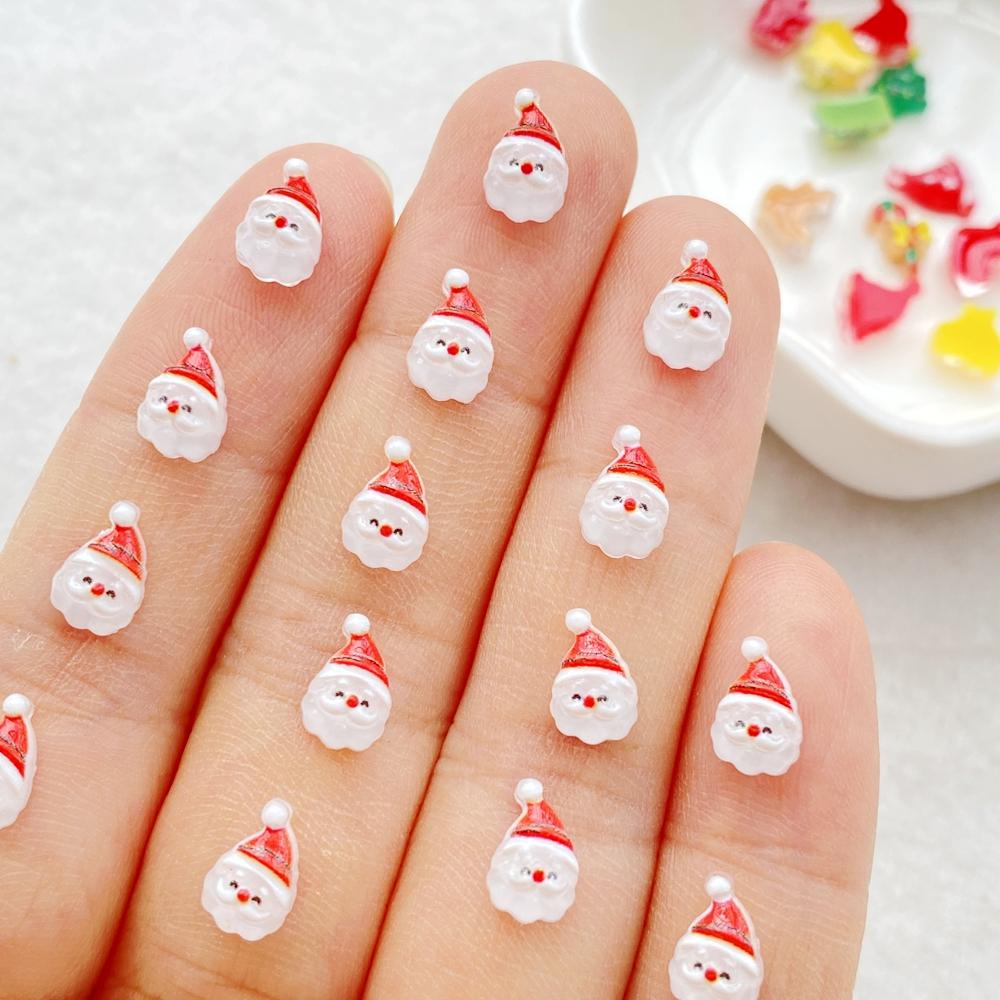 50pcs Resin Mini Cartoon Santa Claus Snowman Deer Bell Cane Christmas Tree Flat Back Nails Art Decor DIY Scrapbook Accessories