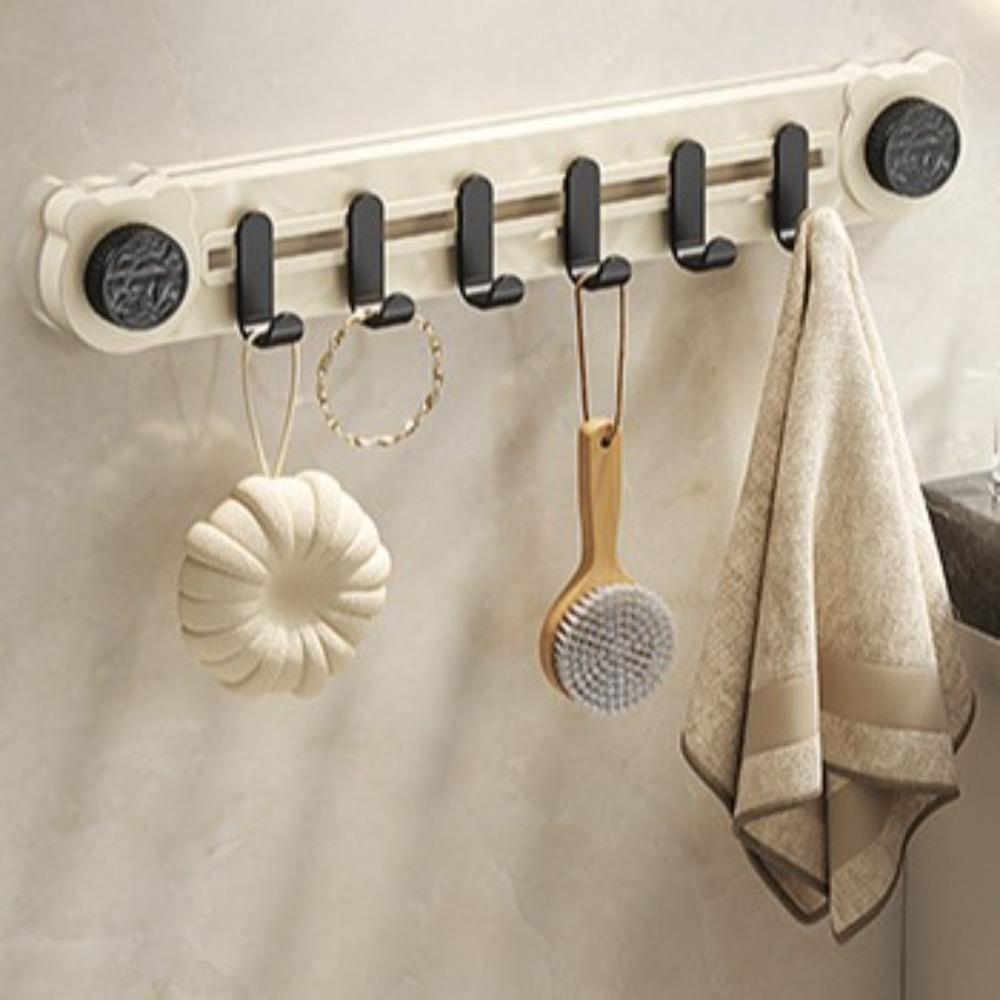 

Wall Mounted Bathroom Towel Rack 6 Hooks Coat Hanger Practical Suction Cup Door Rear Hook for Home бежевий/чорний