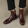 Fashion 2025 New Autumn Women Boots Square Toe Low Heel Women Shoes Genuine Leather Retro Brown Ankle Boots Block Retro Leather Boots