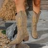 Embroidered Round Toe Ankle Boots for Women - Mid-Heel Western Style Leather Boots, Vintage Fashion Boots in Wide Width