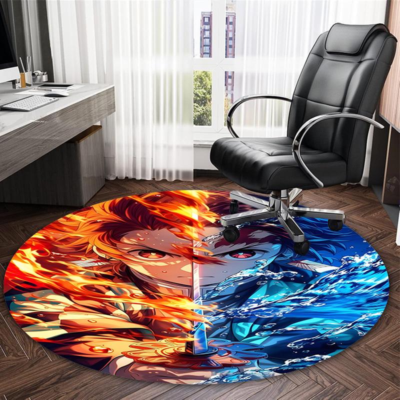 1pc Kamado Tanjiro Carpet, Round Rug, Comfortable, Suitable for Entryways, Living Rooms, Office, And Bedrooms, Christmas Decoration